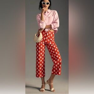 Anthropologie Maeve Red Pants with White Shell Pattern